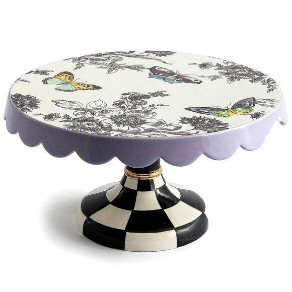 Brand New MacKenzie-Childs Butterfly Toile Small Pedestal Platter - Picture 1 of 5